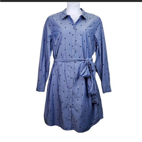 Boden Dresses & Skirts - Boden Blue Polka Dot Tie Waist Modern Shirt Dress Size 16R